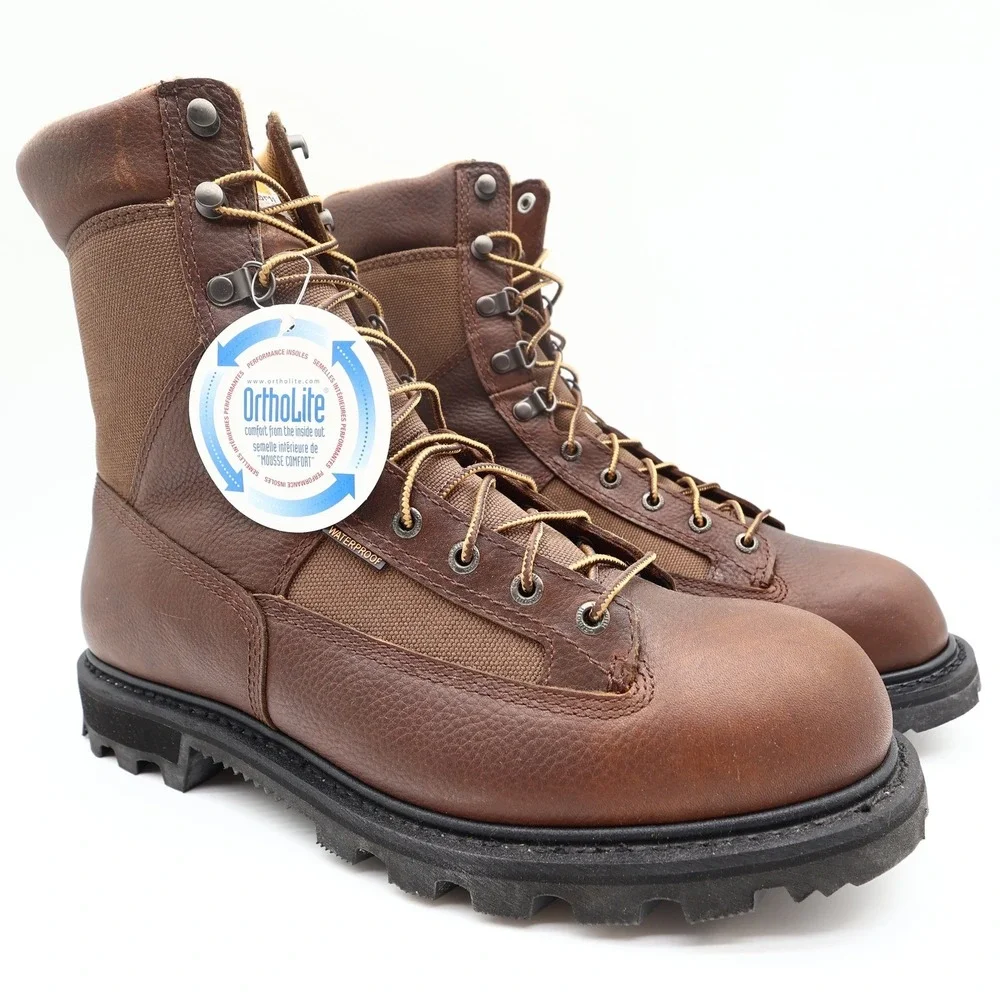 Carhartt Work Boots Mens 12 M Brown Leather Waterproof 8